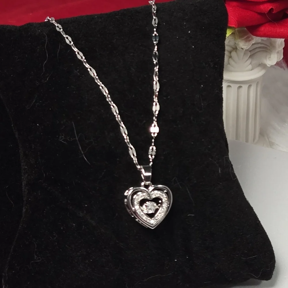 Silver Double Heart CZ Pendant Necklace – Stainless Steel Classy Elegant Minimal